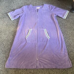New Stan Herman Purple Zip Up Short Sleeve Robe Gown With Pockets M